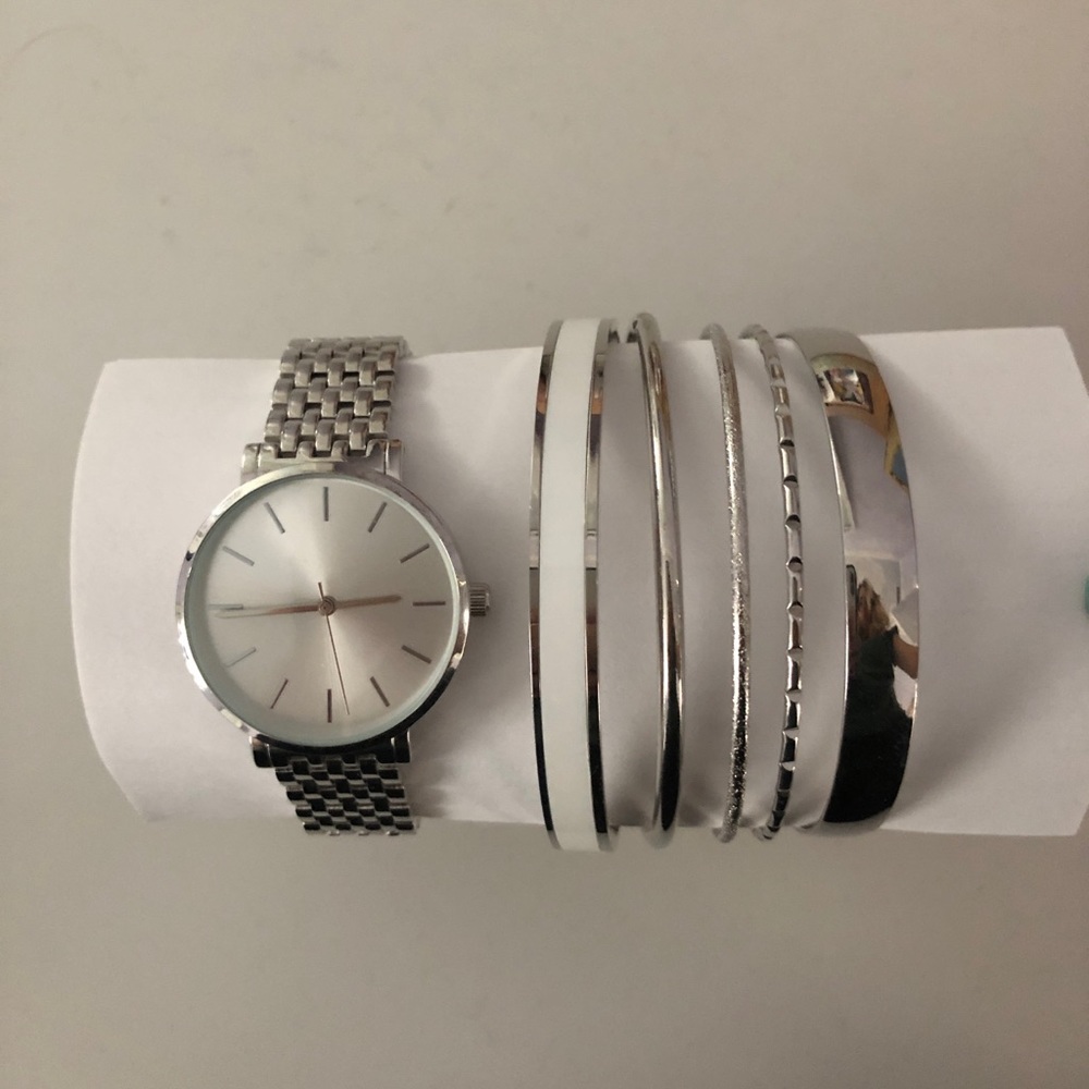 Silver Watch and Bracelet Set